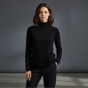 Like New J. Crew Black Fitted Turtleneck Top with button detail on sleeve  XS